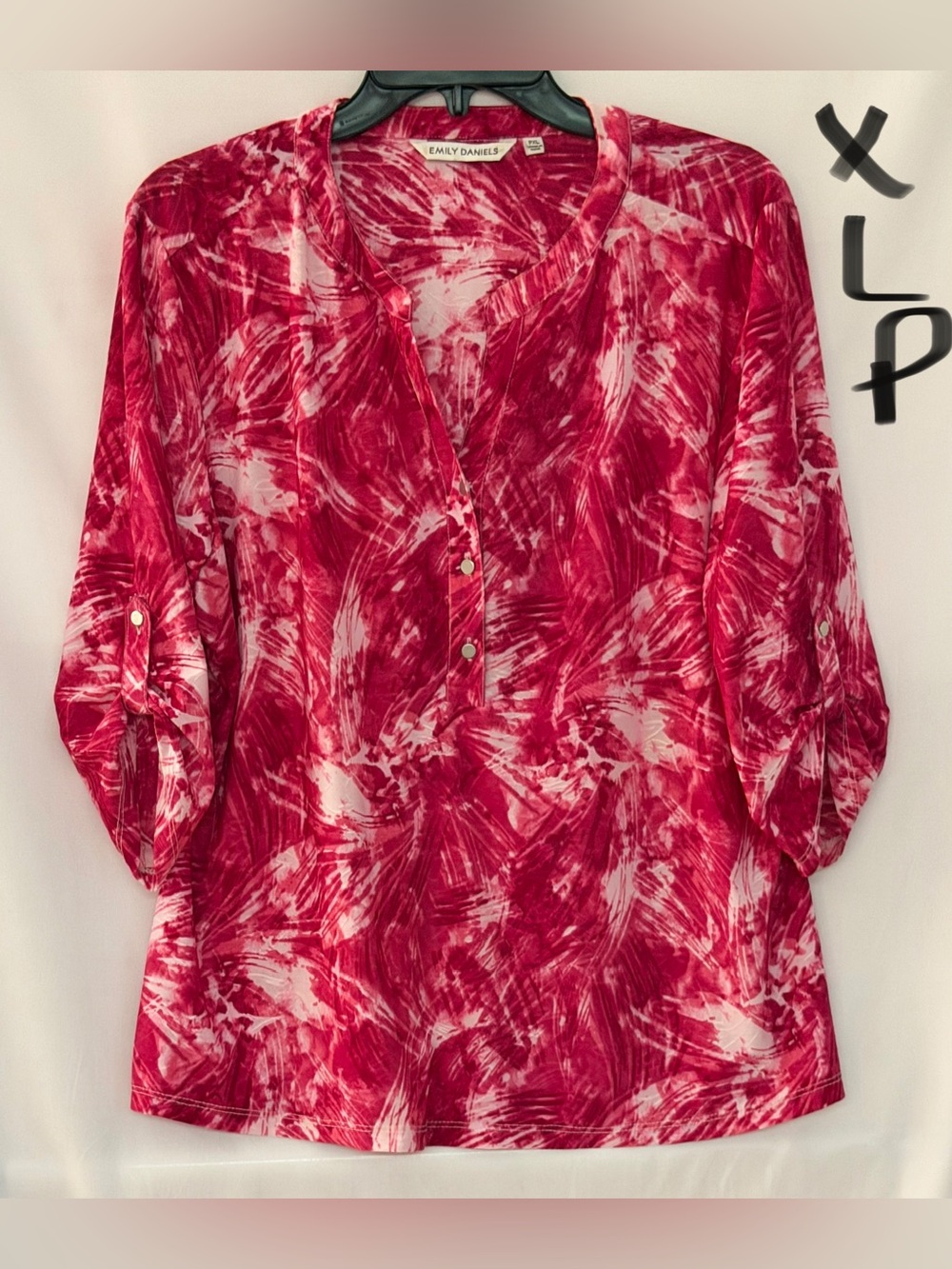 Notations Red and White Swirl Henley Tunic